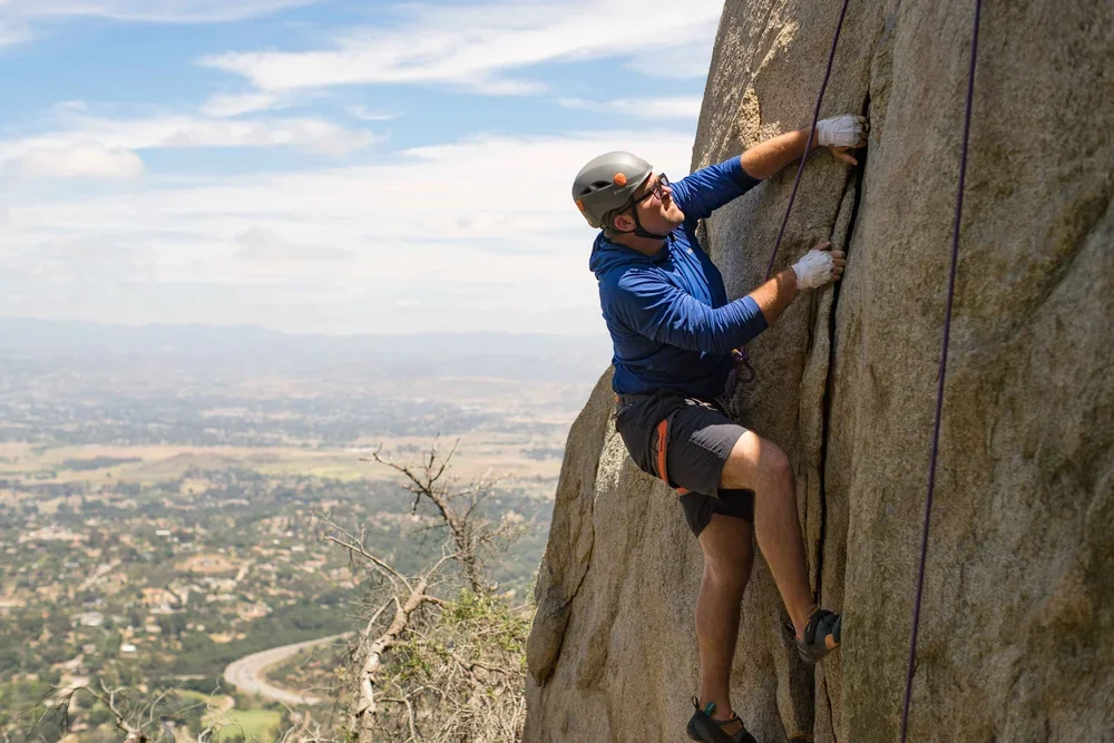 Private rock climbing instruction on Mount Woodson granite