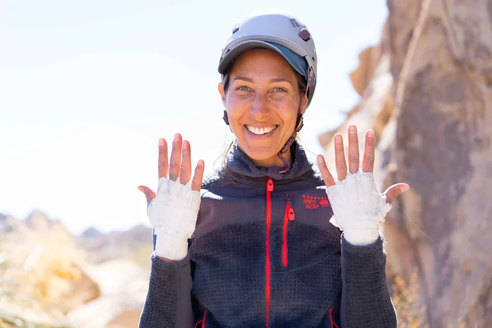 Outdoor rock climbing in a scenic desert setting in Joshua Tree