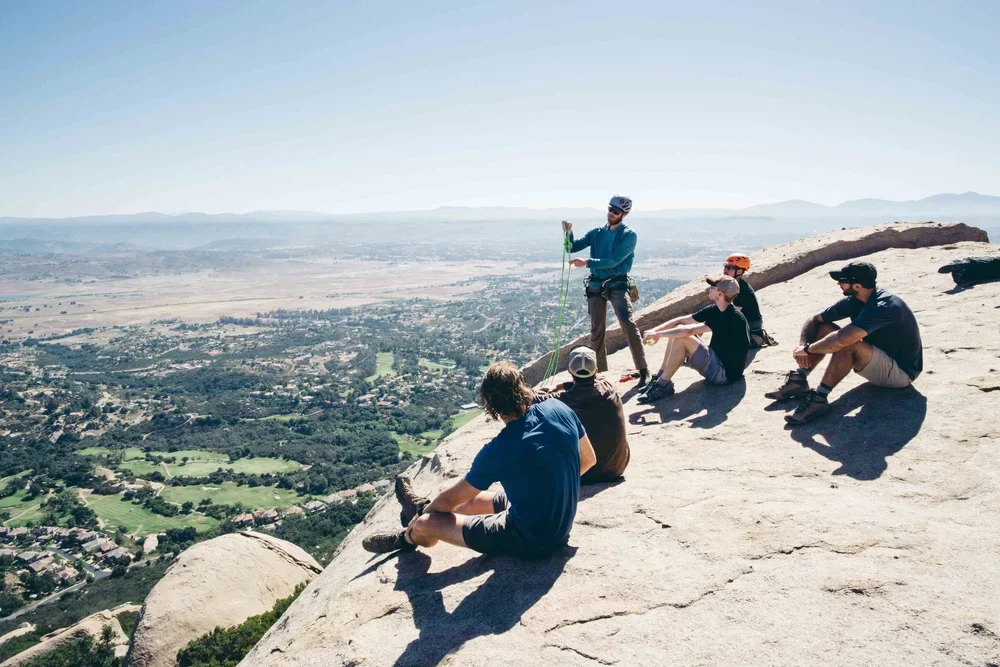 Small group gym to crag climbing lesson on natural rock formations