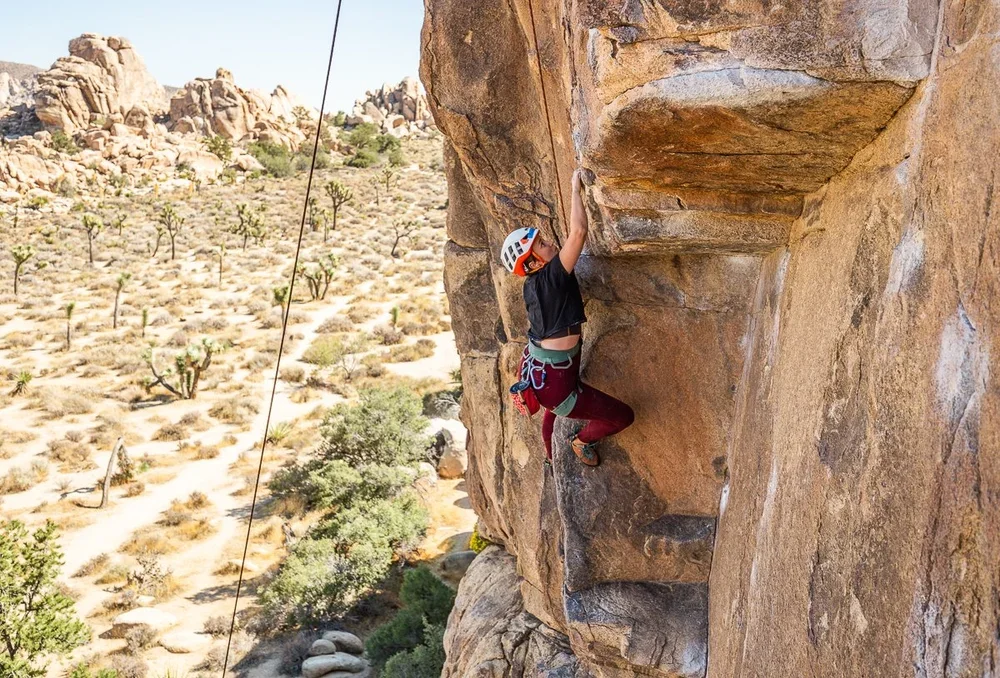 Rock climbing session in the desert landscape of Joshua Tree