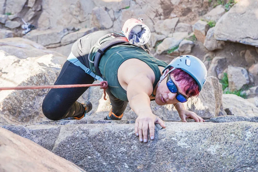 Scenic rock climbing session above the San Diego River in Mission Gorge