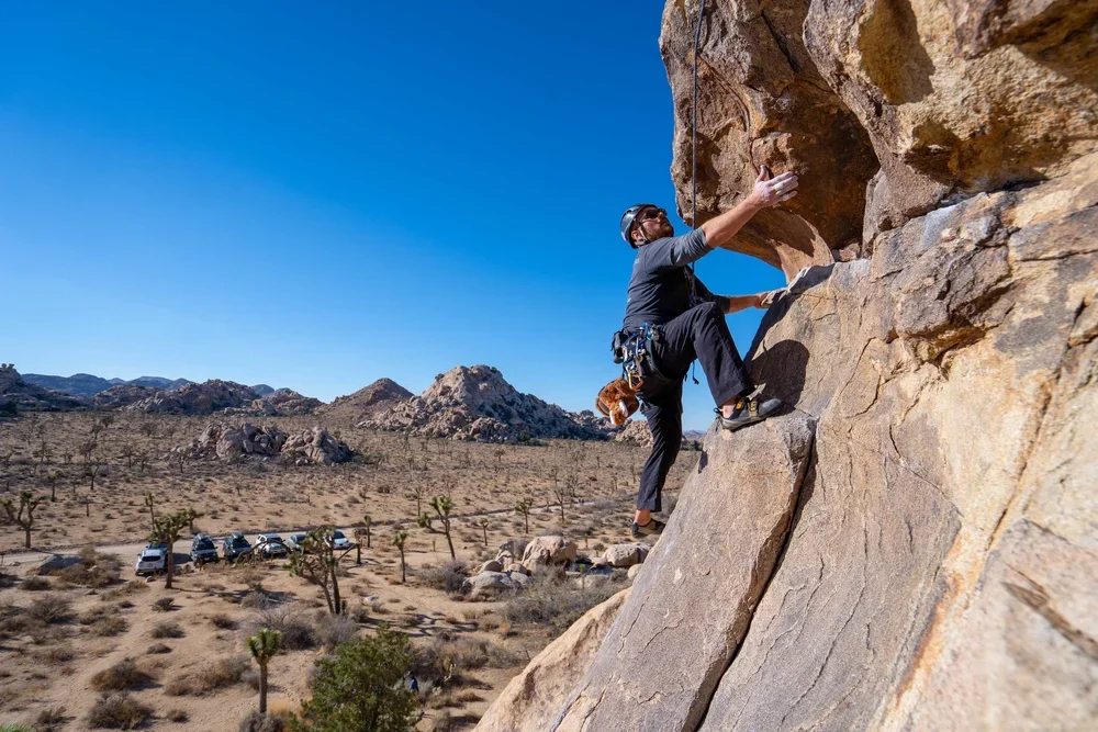Small group traditional rock climbing instruction with professional guides in Joshua Tree