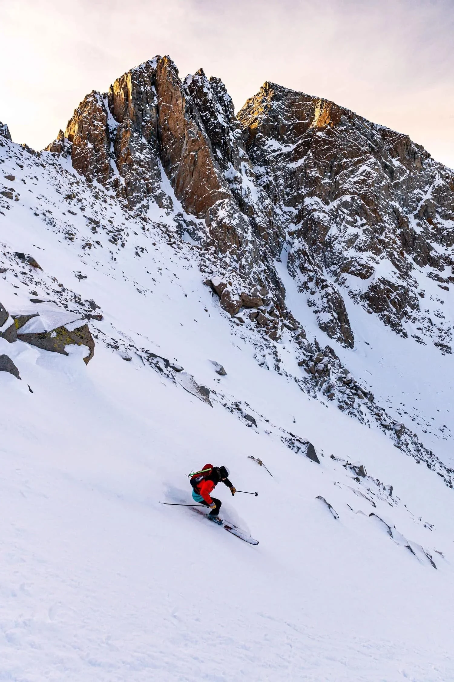 Alpine winter environment in the Eastern Sierra for ski touring and splitboarding