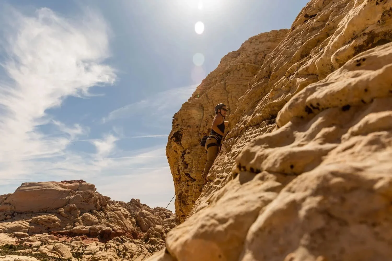 Outdoor climbing instruction in the desert environment of Red Rock Canyon