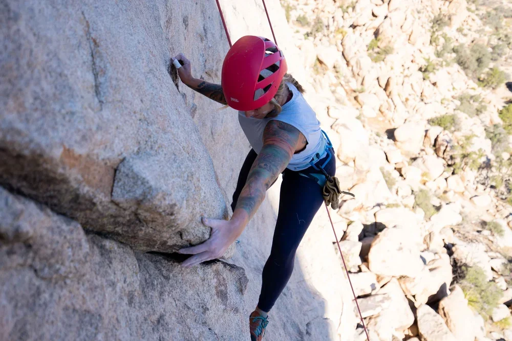 Outdoor rock climbing with a focus on skill development in Joshua Tree
