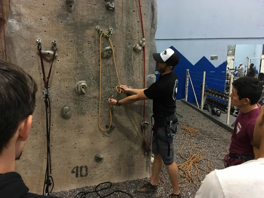 Guided gym to crag course teaching outdoor rock climbing fundamentals