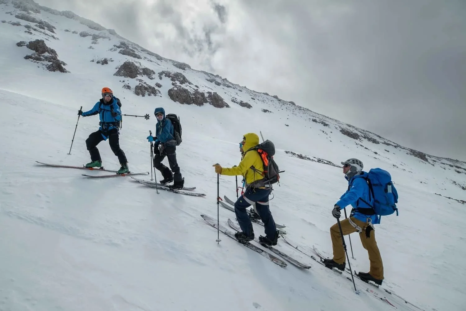 Backcountry powder skiing on Mount Shasta with certified guides