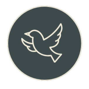 Icon of a flying bird enclosed in a circle with a dark background.