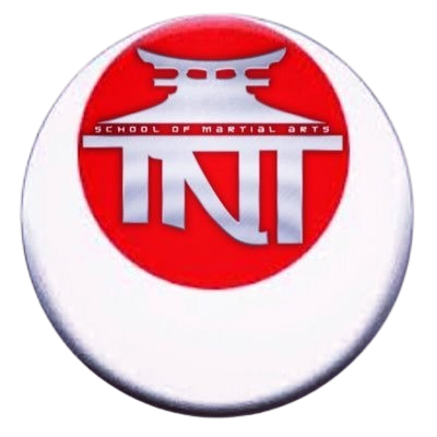 Logo of a school of martial arts with a red circle, a stylized red bat symbol, and the text 'TNT' and 'School of Martial Arts'.