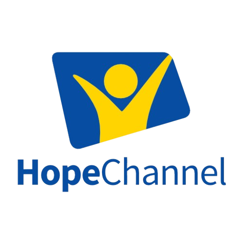 HopeChannel logo with a yellow figure raising arms inside a blue rectangular shape, and the text 'HopeChannel' below