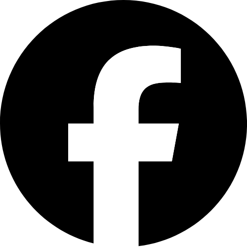 Facebook logo with a black circle background and white letter 'f'.