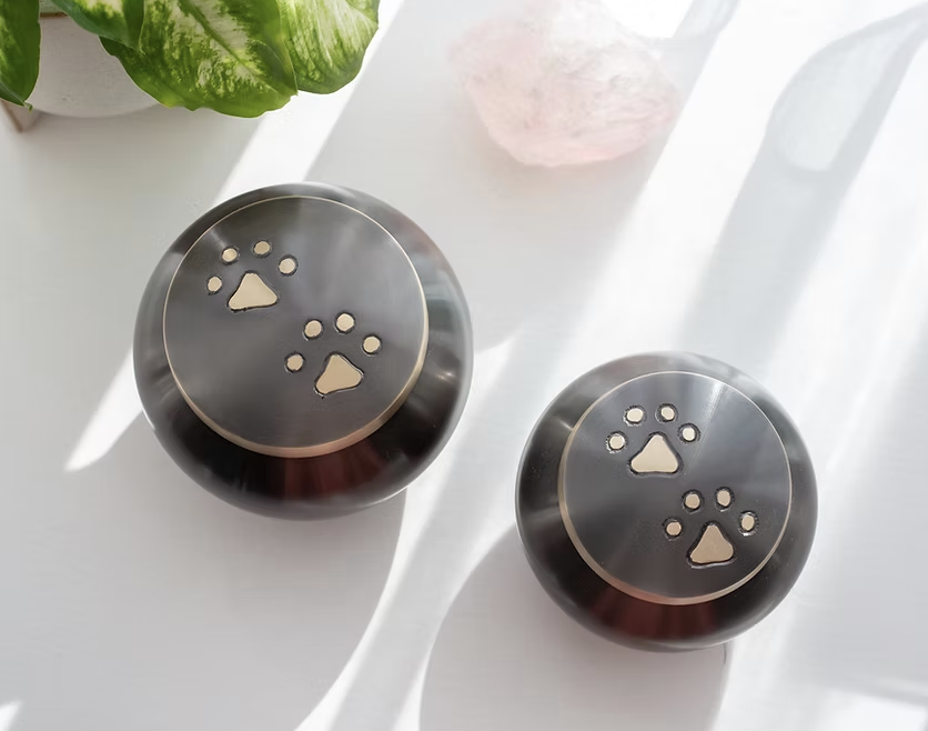 Brushed Metal Urn - Paw Print Motif - various sizes