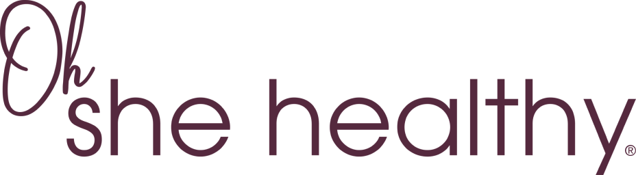 Logo with cursive 'Oh' and the phrase 'she healthy' in lowercase letters.