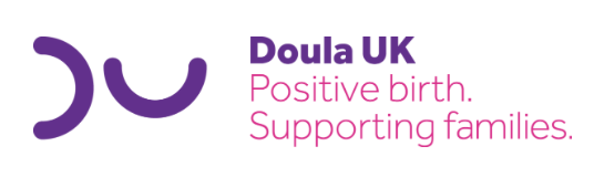 Doula UK logo with purple and pink text that reads 'Positive birth. Supporting families.'
