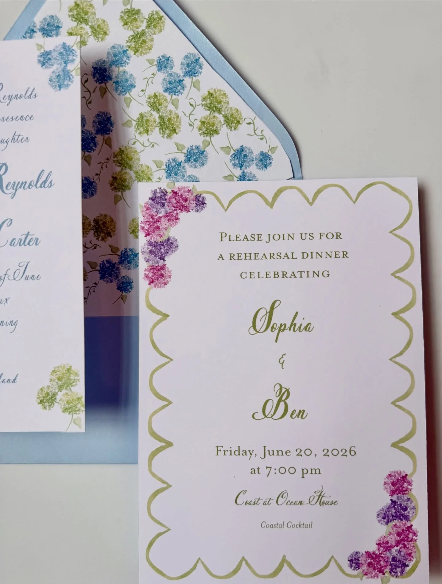 dreamy watercolor hydrangeas for a New England coastal wedding🤍 personal, timeless, and painted by hand

 @oceanhouseweddings @oceanhouseri #WeddingStationery #WatercolorInvitations
#NewEnglandWedding #OceanHouseWedding