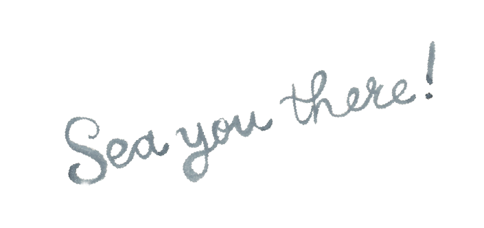 Watercolor lettering saying "See you there!"