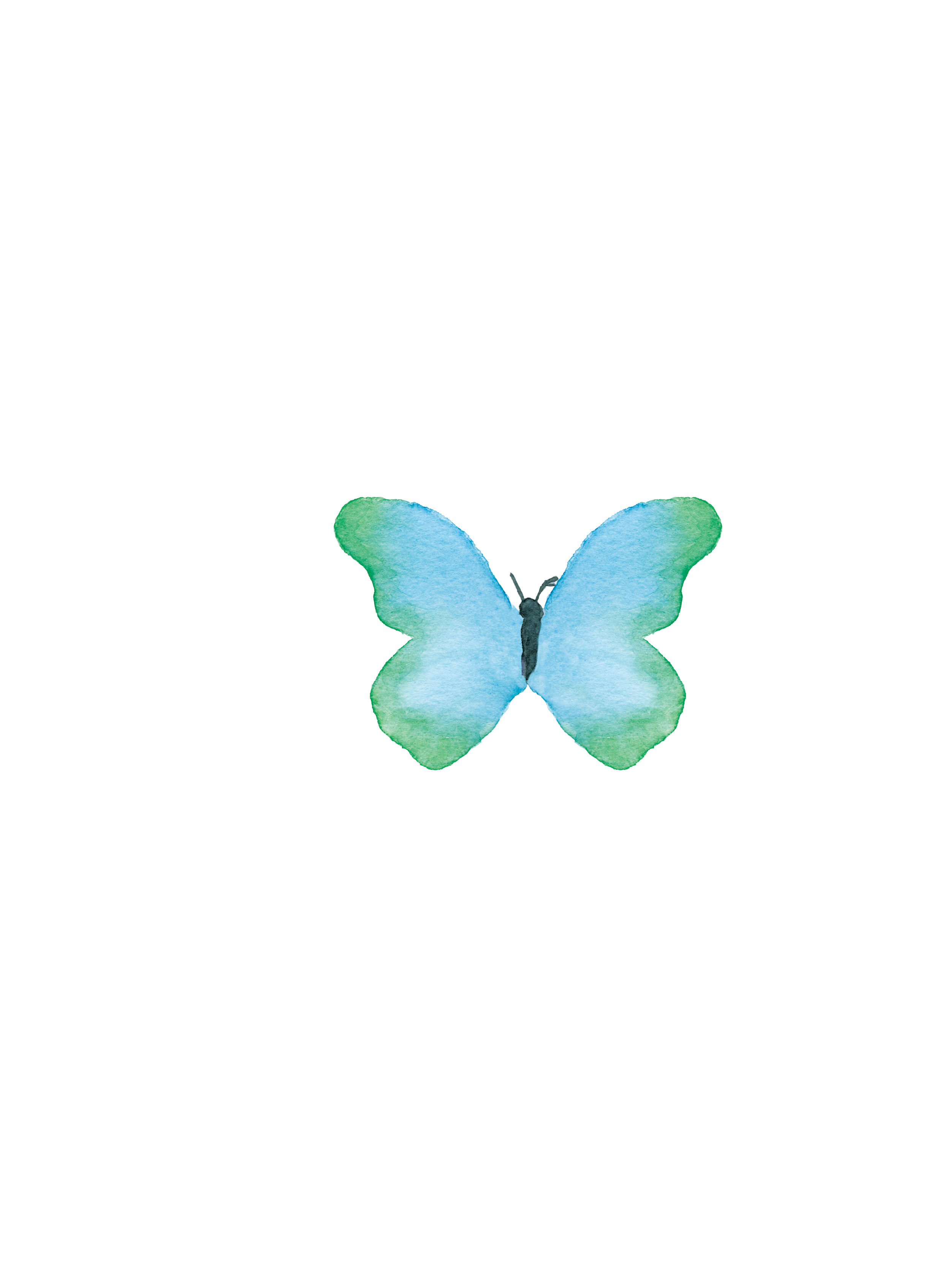 Whimsical watercolor butterfly with soft blue and green fade