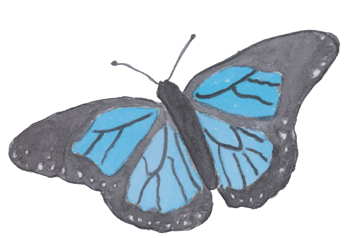 Watercolor black and blue butterfly