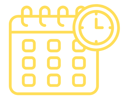 Icon of a weekly calendar with a clock overlay.