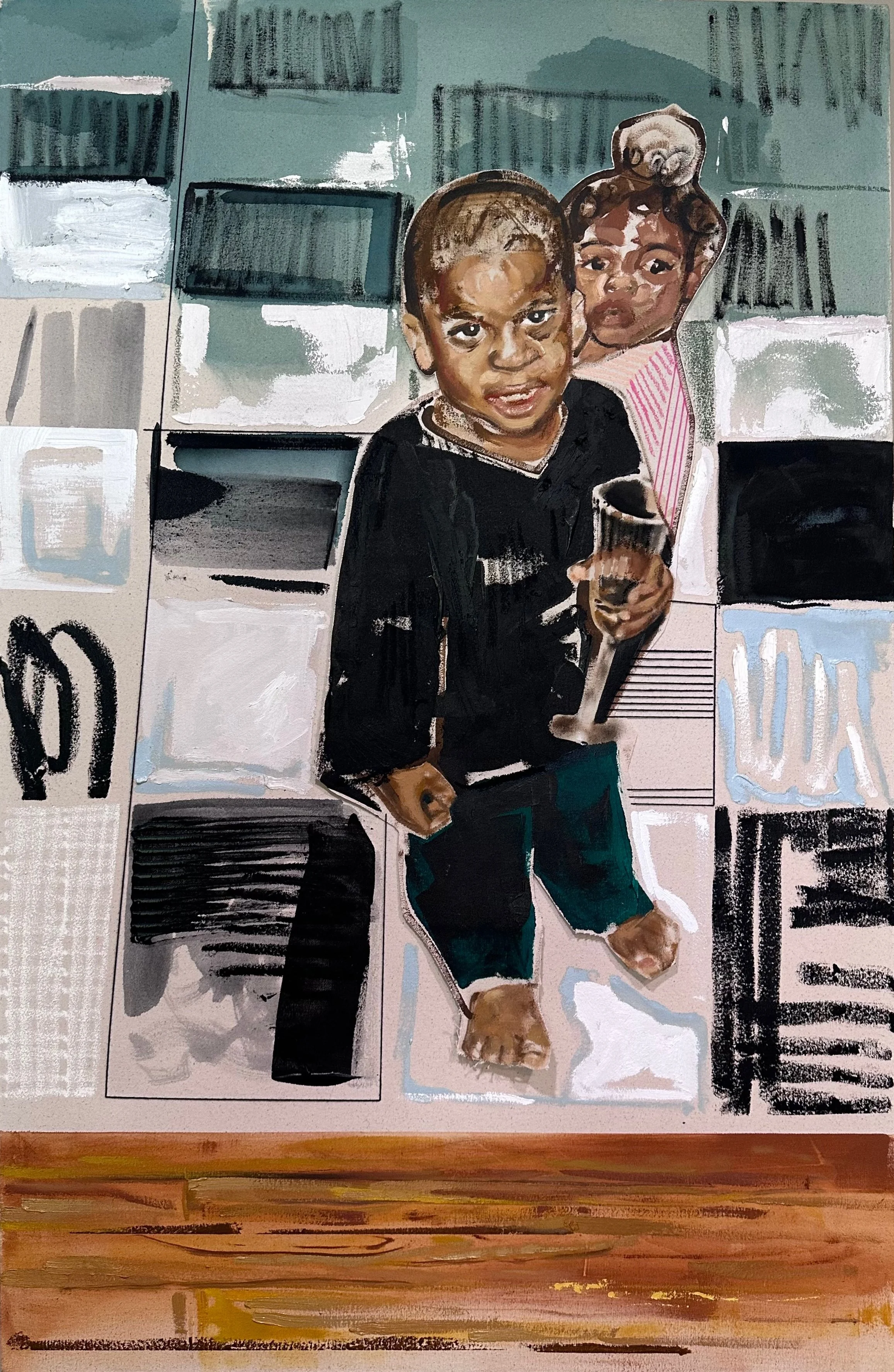 Shiloh Smith (2024) Acrílico, óleo y bordado sobre lienzo × pulgadas  NYE-SS-2024