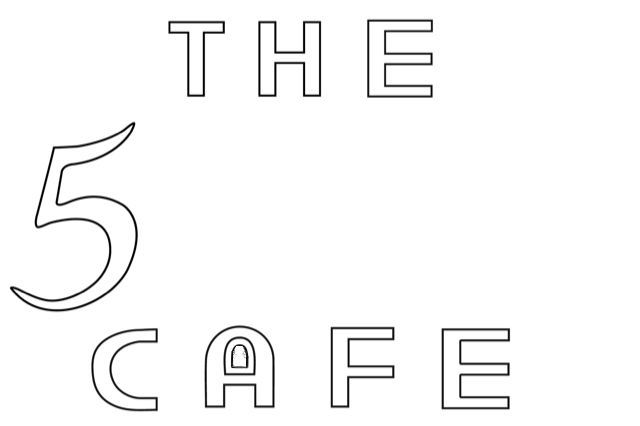 Logo for The 5 Point Cafe with the name in bold and stylized text on a black background.