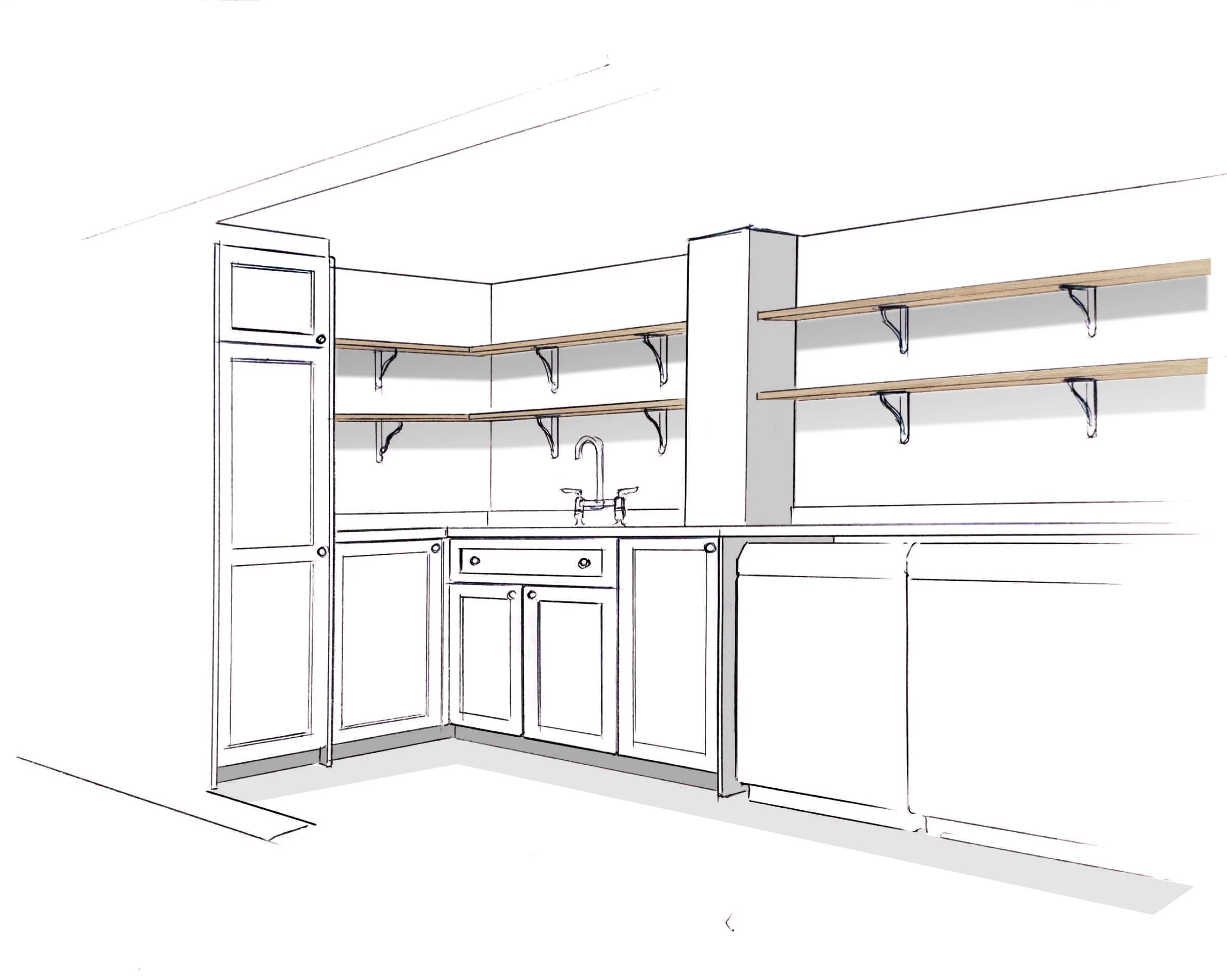 Early concept sketch for a bespoke kitchen in Tottenham