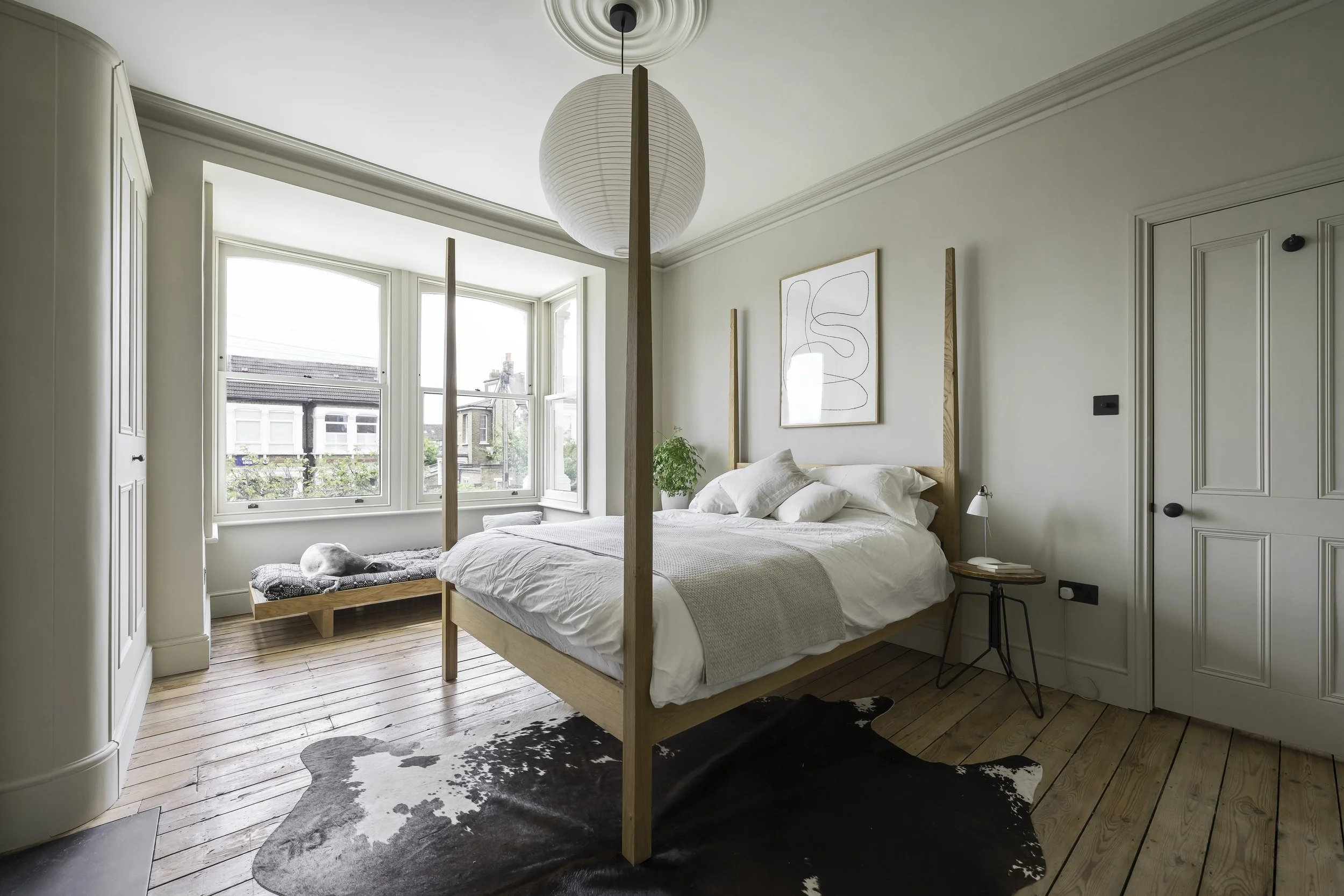 Contemporary bespoke solid oak four poster king sized bed