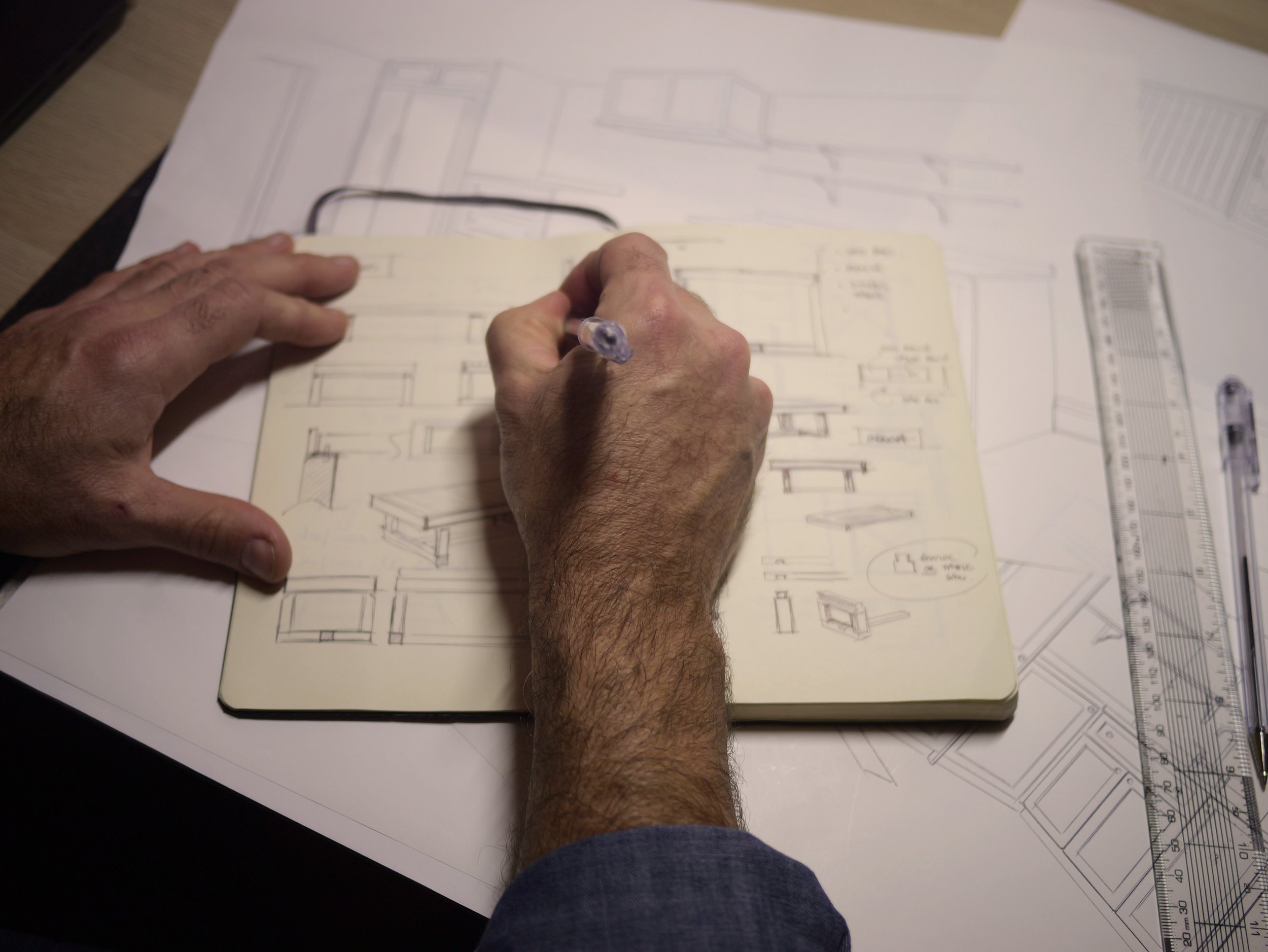 Our founder, Andrew sketching new furniture ideas