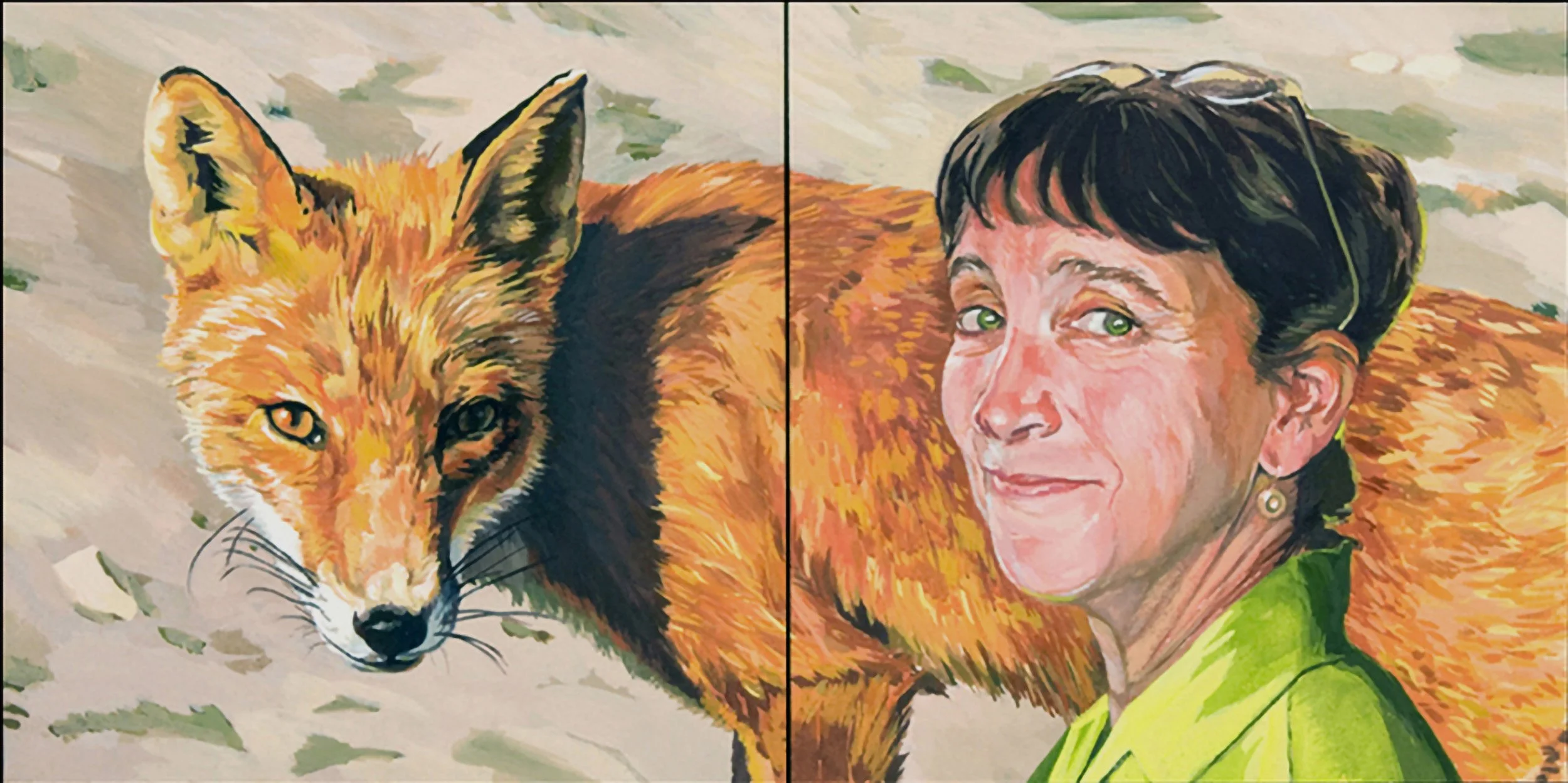 VISITOR DIPTYCH, gouache on paper, 7" x 14", 2008,  Divining Line Series 