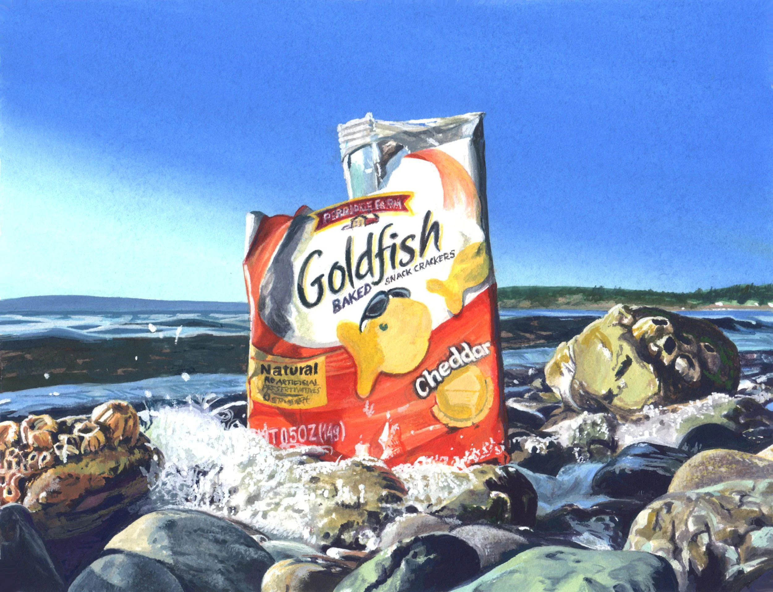 GOLDEN CARP AT THE HEADWATERS, gouache on paper, 4.5" x 6", 2013,  Watershed Series 