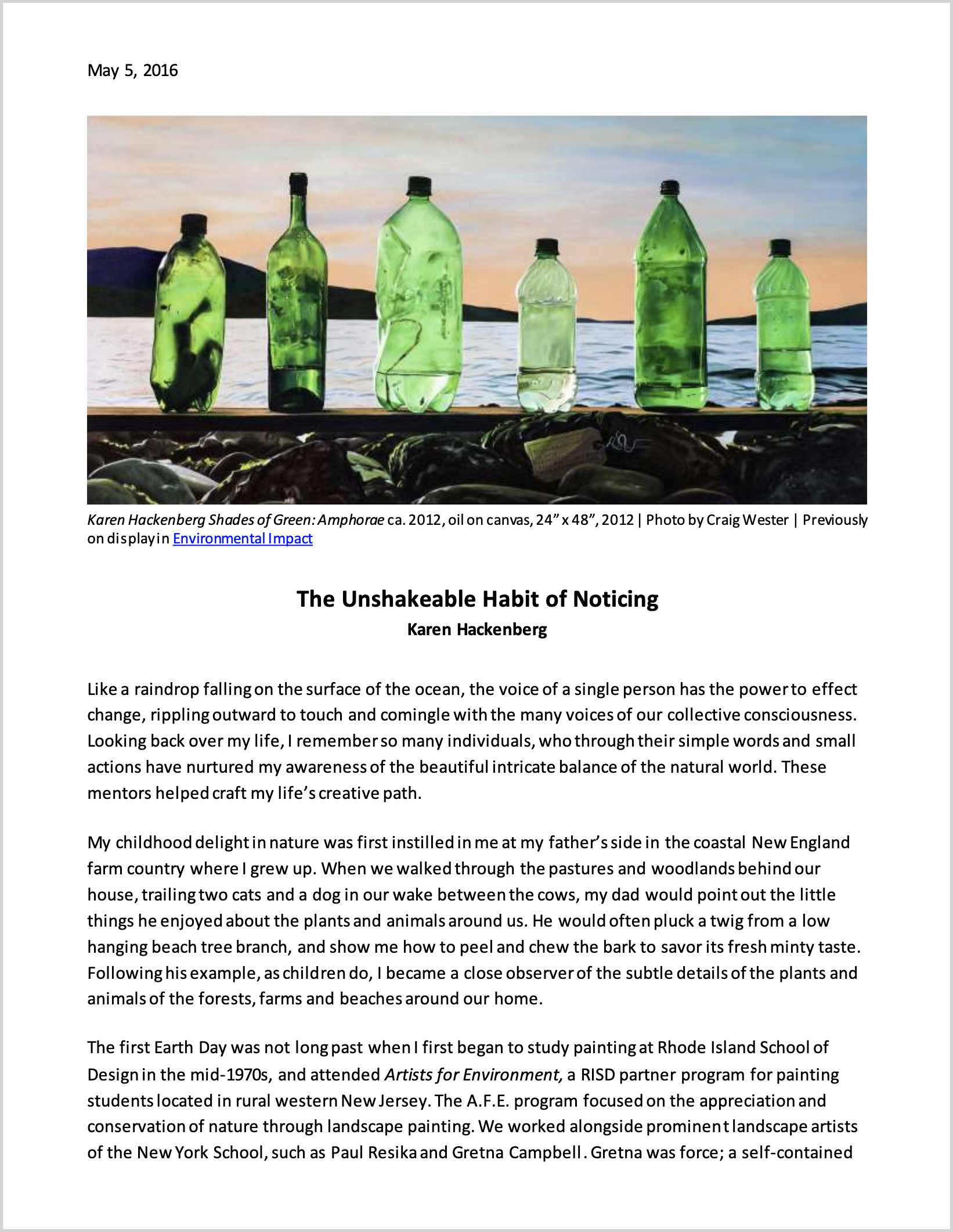 The Unshakeable Habit of Noticing Karen Hackenberg, Page 1