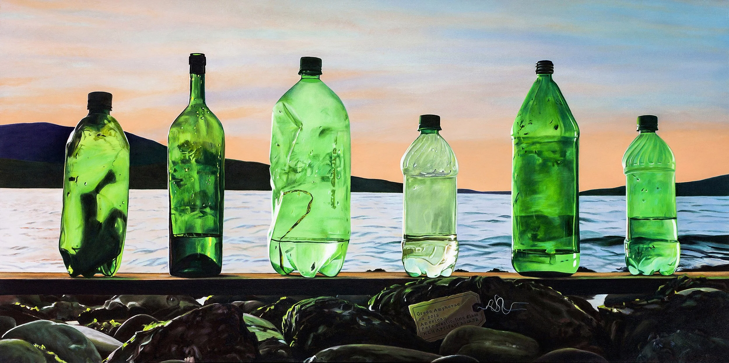 SHADES OF GREEN; AMPHORAE CA. 2012, oil on canvas, 24" x 48",  2012 