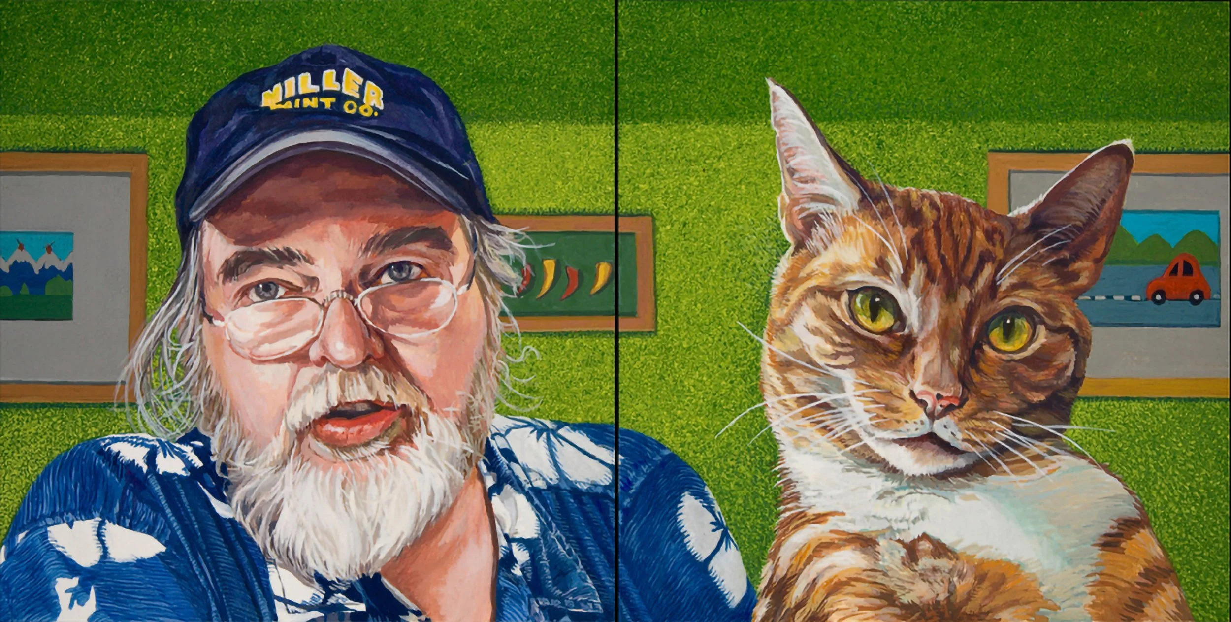 MUSE DIPTYCH, gouache on paper, 7" x 14", 2008,  Divining Line Series 