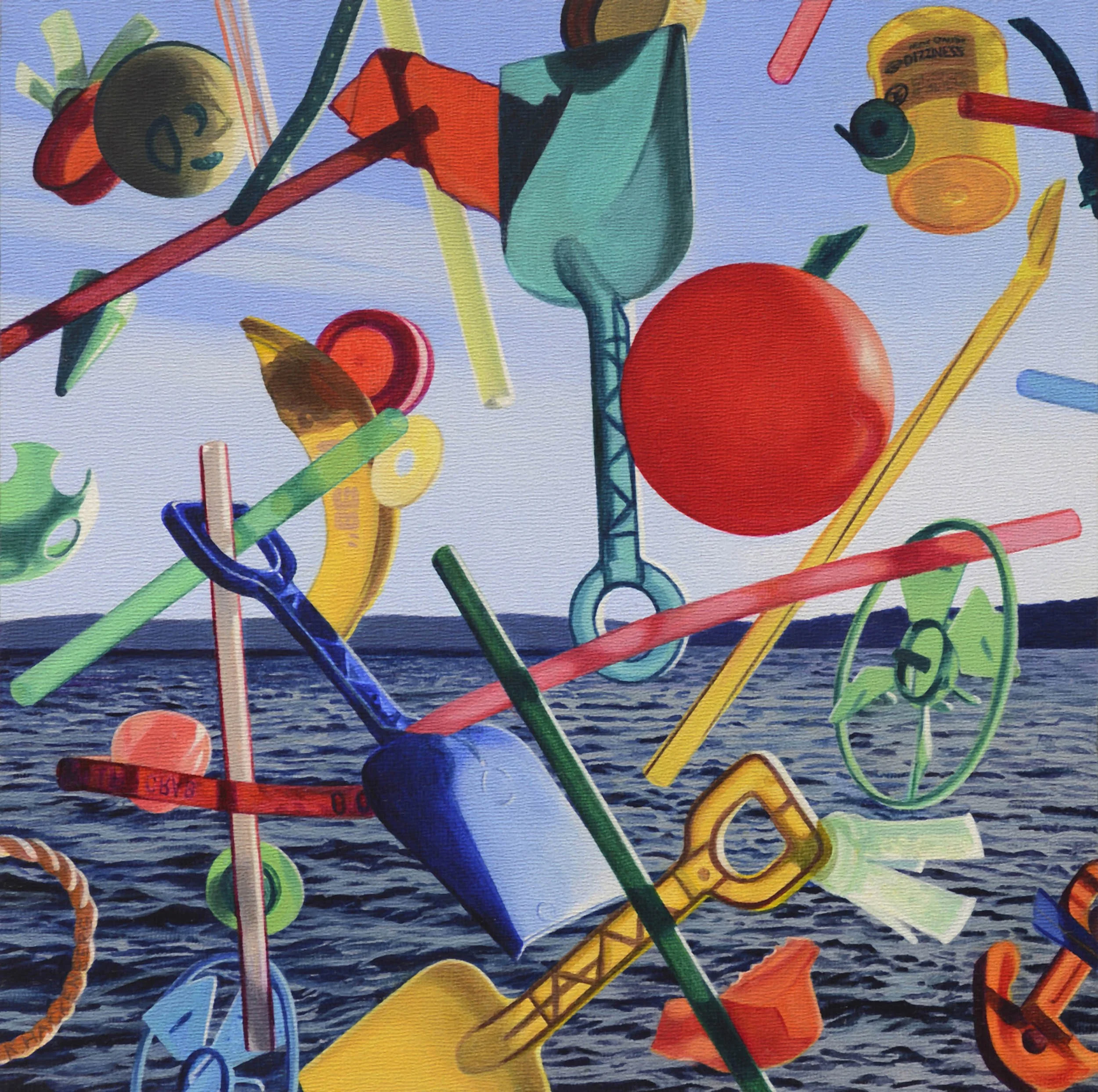 GOING PLACES II, oil on textured panel, 10" x 10", 2016,  Floating World Series 