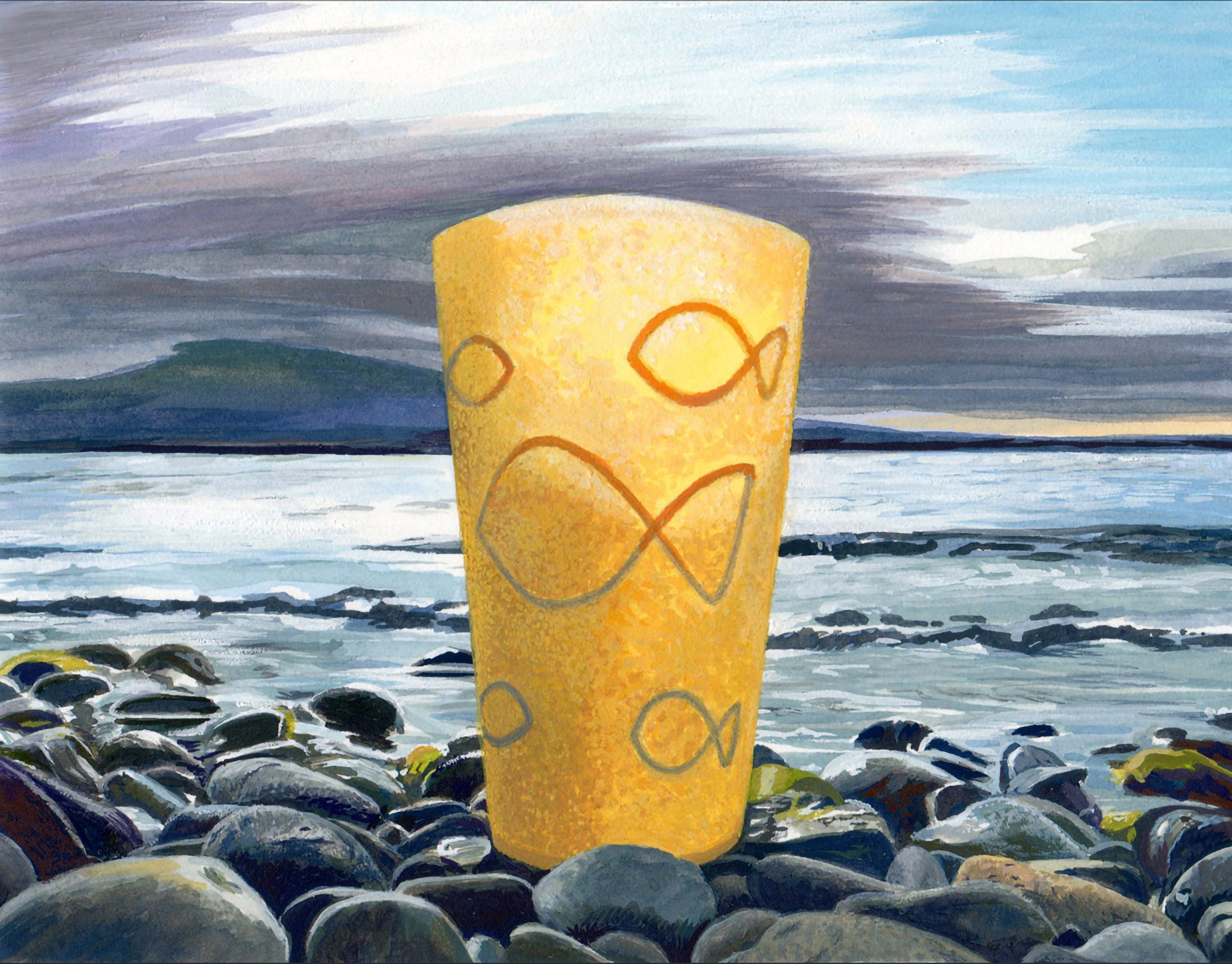 FISH OUT OF WATER, gouache on paper, 5.5" x 7", 2009,  Watershed Series 