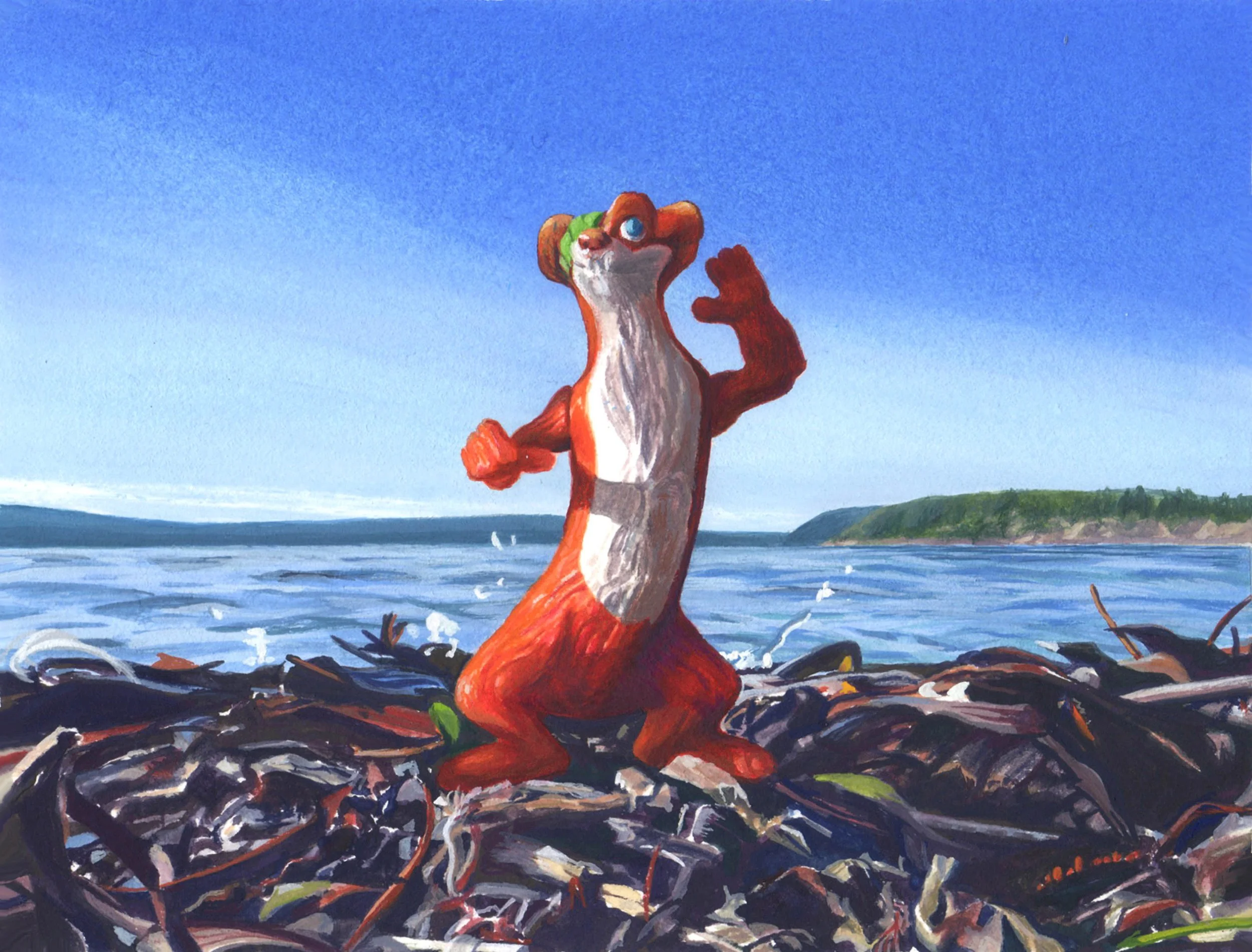 HITCHHIKER’S GUIDE TO THE GARBAGE PATCH, gouache on paper, 4.5" x 6", 2013,  Watershed Series 