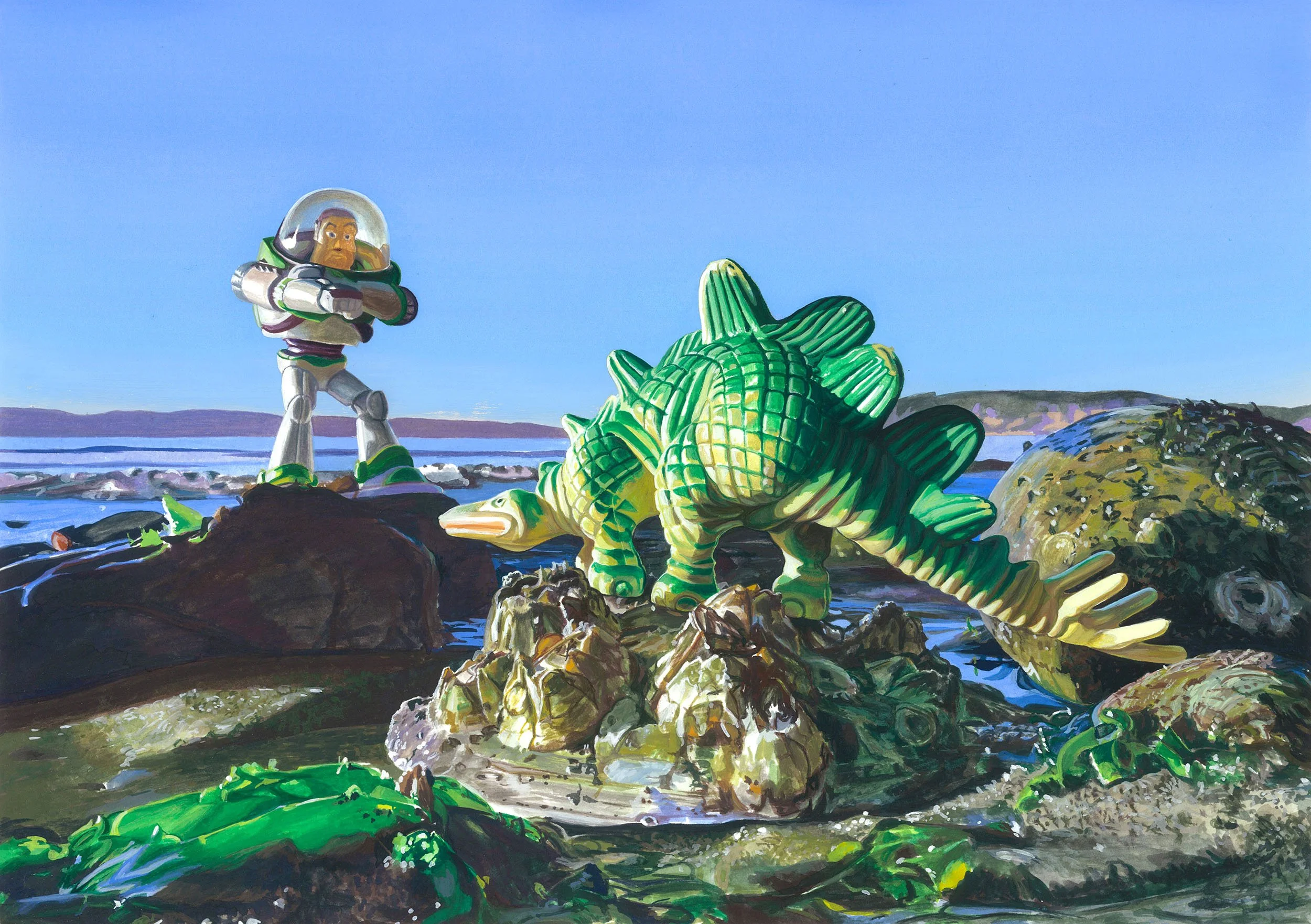 MEANWHILE, BACK AT THE PLATISPHERE, gouache on paper, 10.25" x 14.5", 2014,  History Painting Series 