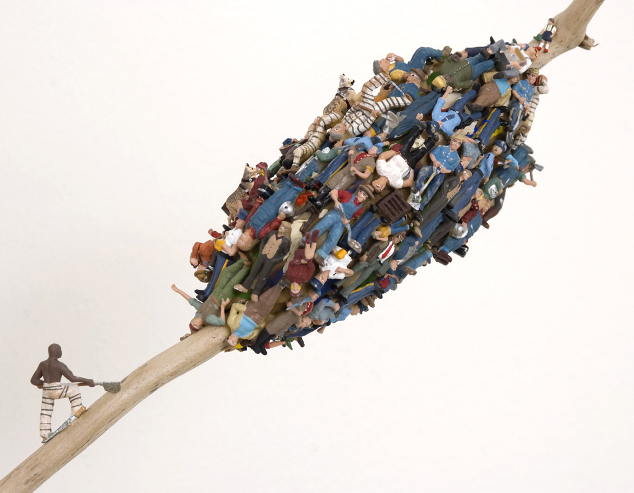 SWARM, DETAIL 1, wood matchsticks, wood glue, driftwood branch, scale-model figures, 58" x 45", 2009,  Flash Point Series  