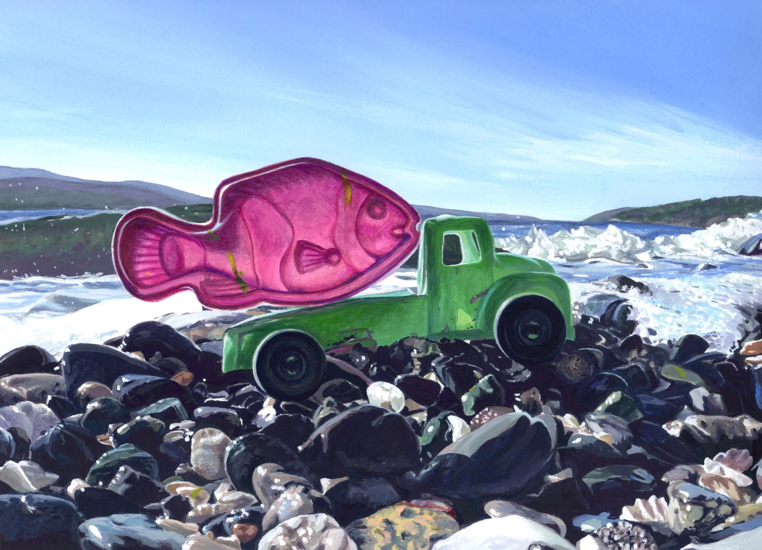 FISH FARM, gouache on paper, 8" x 11", 2011,  Watershed Series 