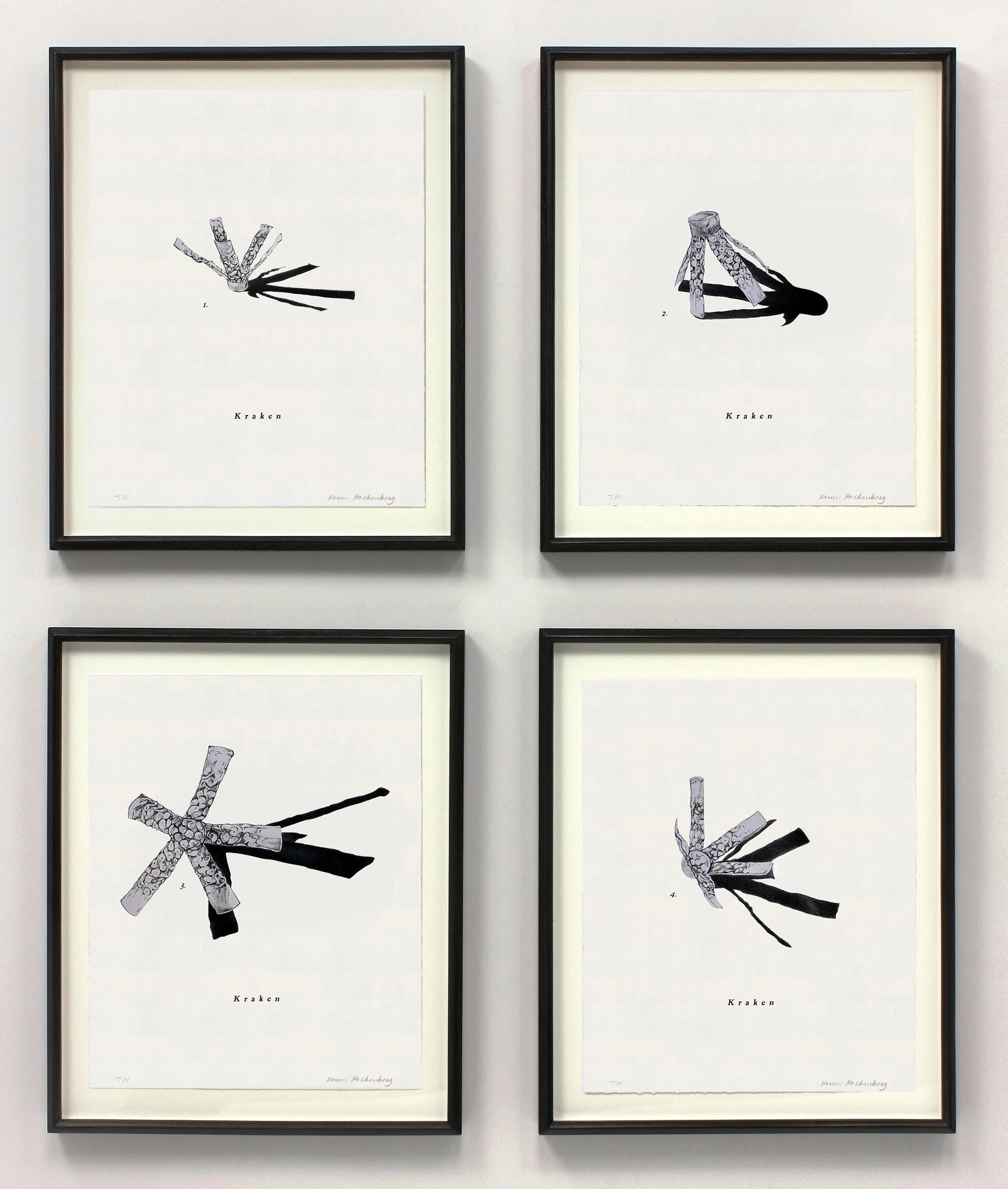 KRAKEN, hand pulled lithograph, set of four, 36" x 30", 2019,  Frutti di Mare Series 