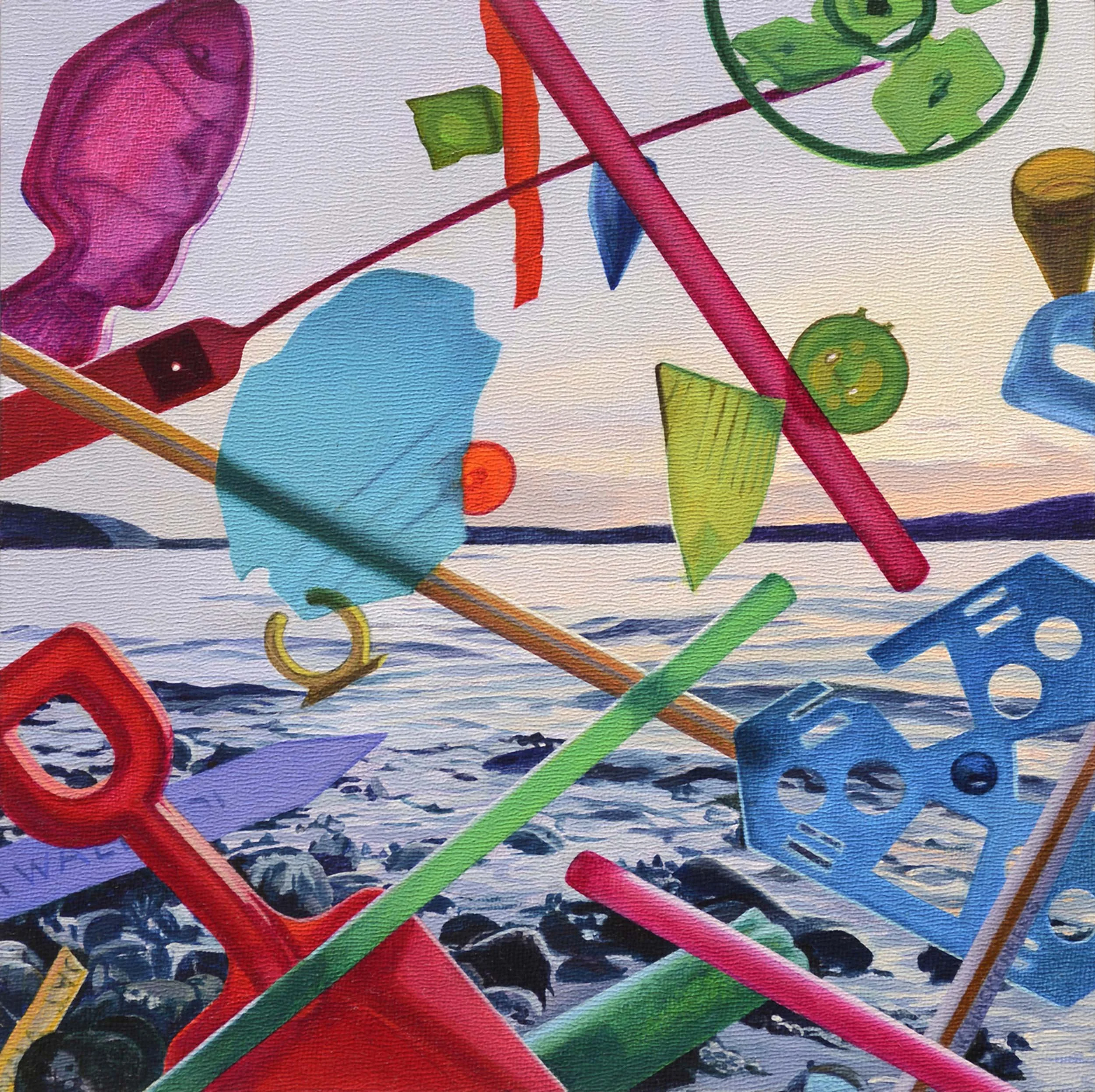 GOING PLACES I, oil on textured panel, 10" x 10", 2016,  Floating World Series 