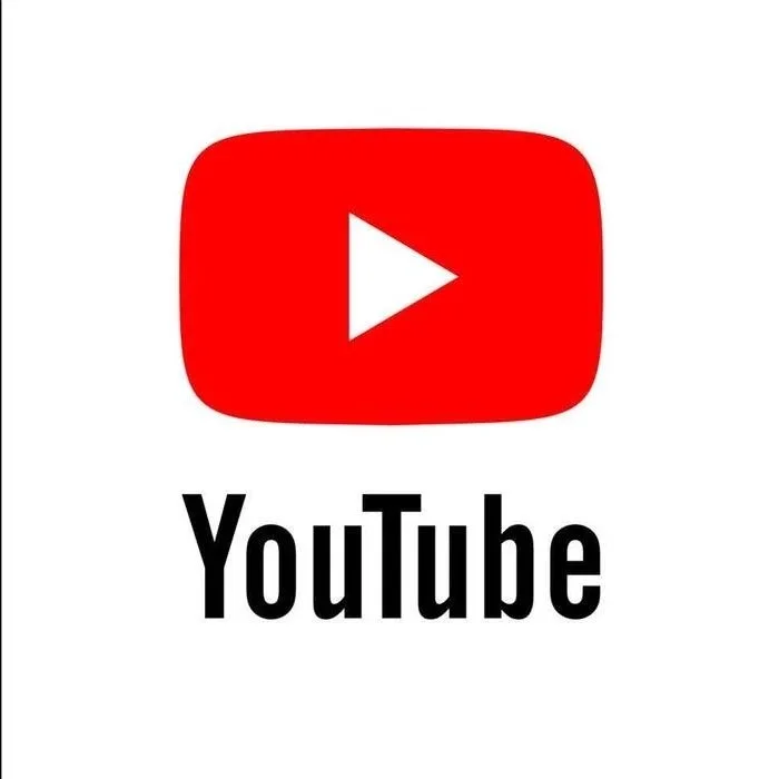YouTube logo with red play button and black text reading 'YouTube'
