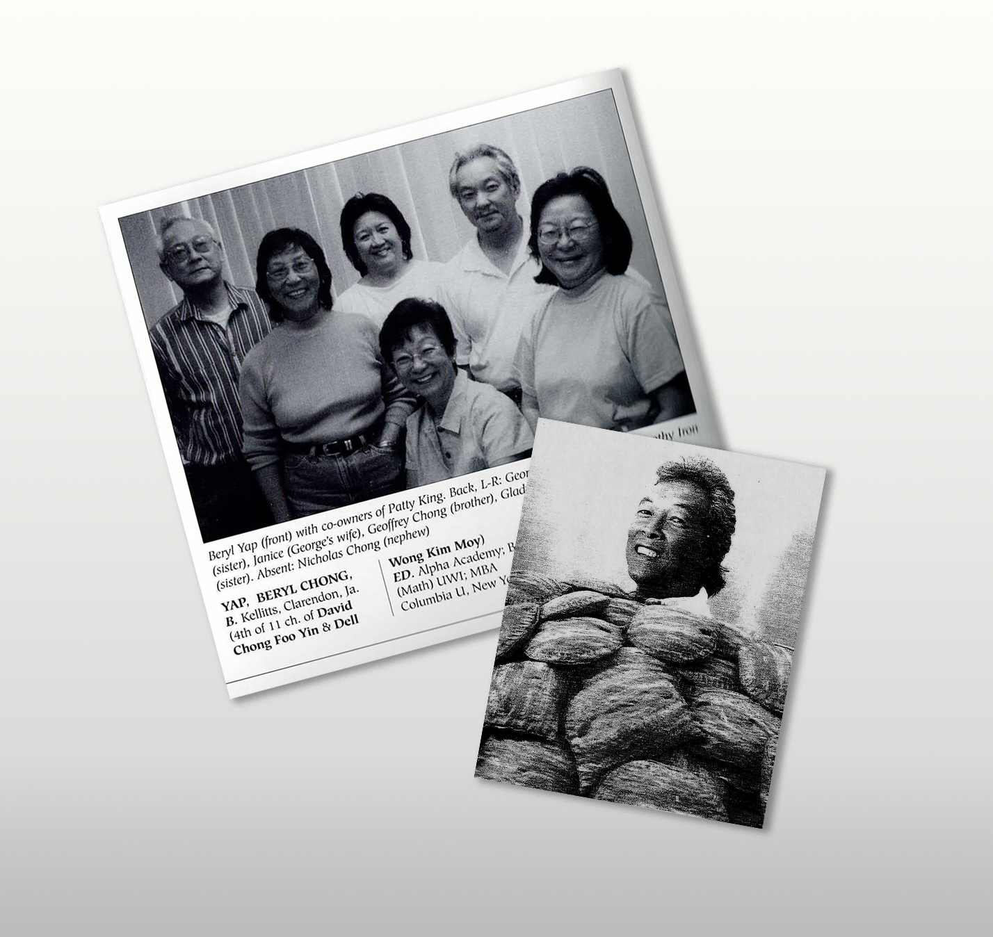 Collage of images from newspapers featuring the family members who founded and continue to operate Patty King Bakery.