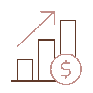 A bar chart with rising trend and a dollar sign symbol