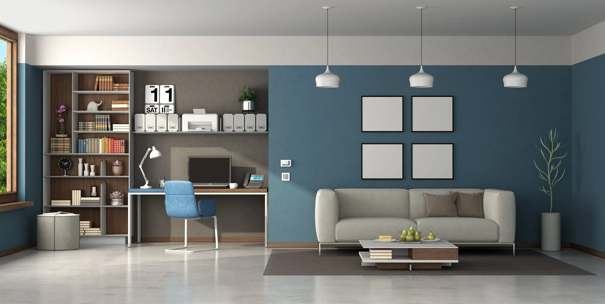 Clean and organized home office workspace