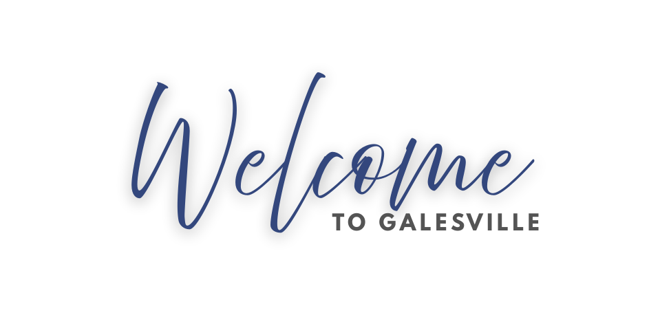 Welcome to Galesville text on a black background.