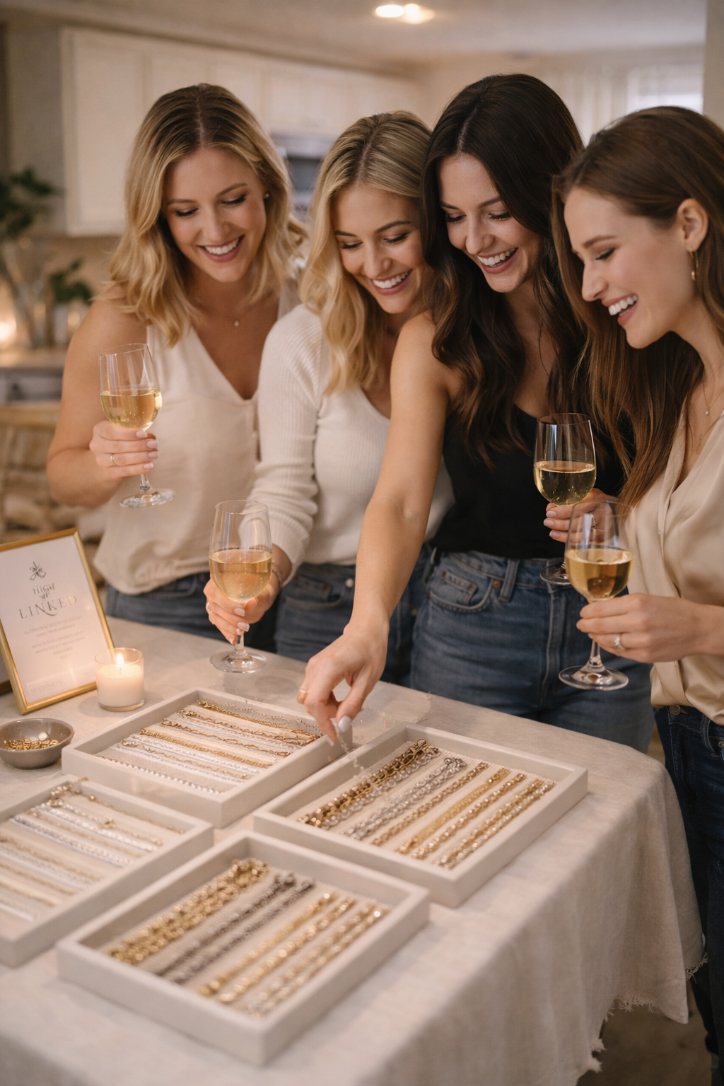 Permanent jewelry party in Colorado with gold welded bracelets