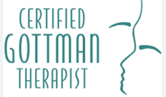 Logo for Certified Gottman Therapist showing text and outline of two faces about to kiss.