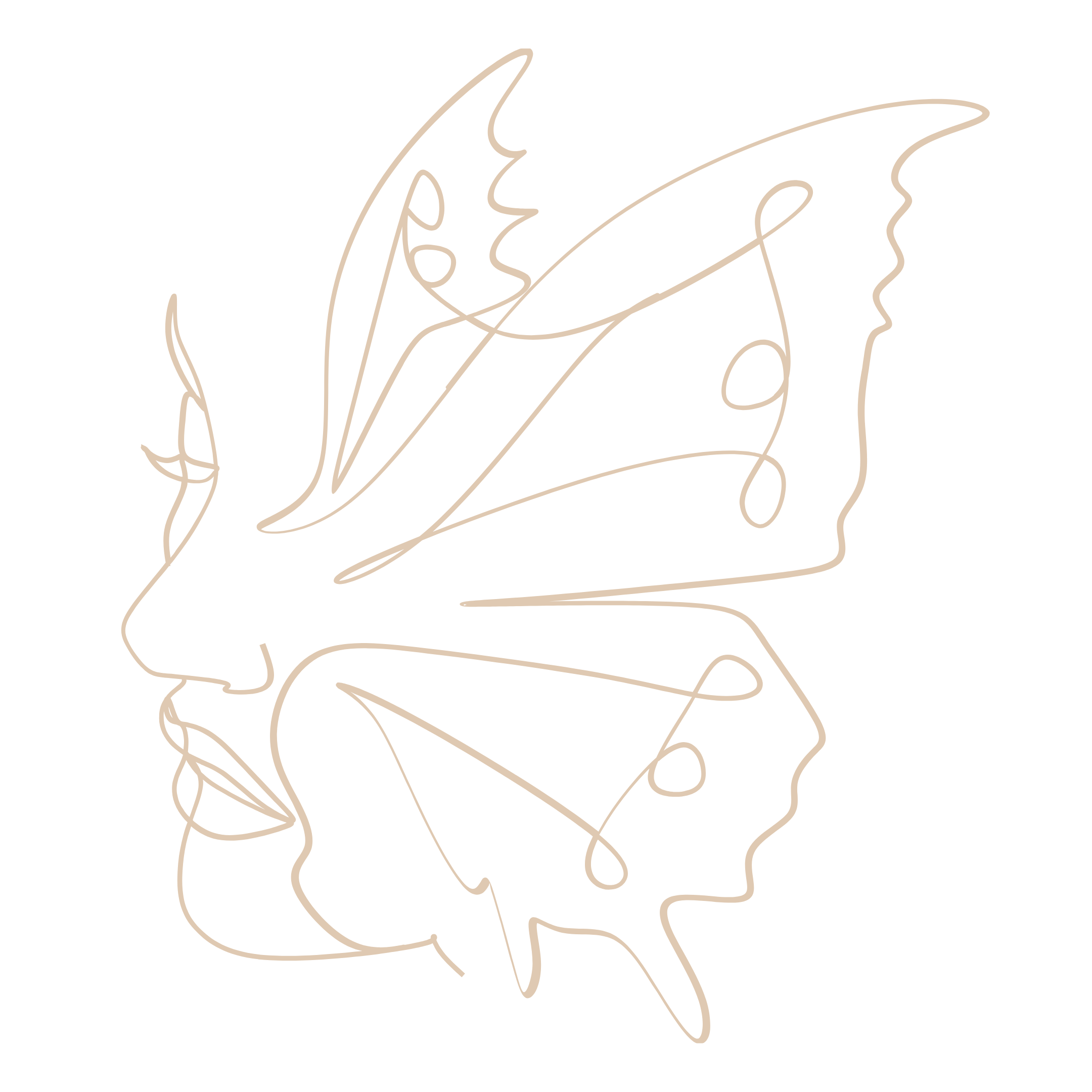 Illustration minimaliste d'une silhouette de profil d'une personne, dessinée avec un trait continu beige sur fond noir.