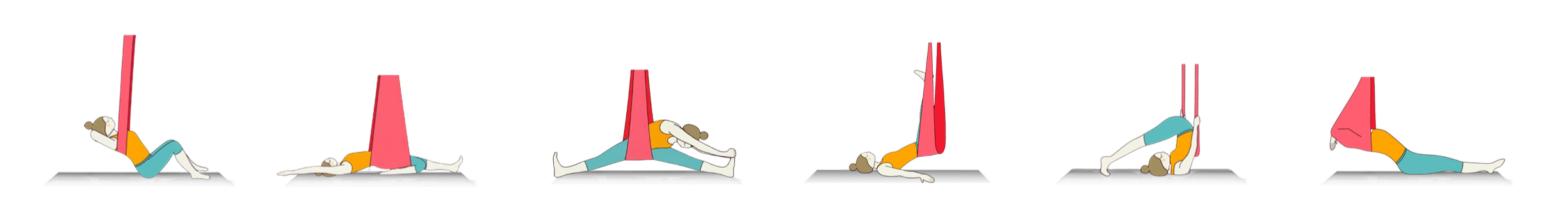 femmes pratiquant le yoga'érien Cocoon dans différentes positions acrobatiques au sol..